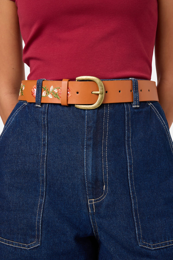 Princess Highway - Embroidered Stud Belt - tan