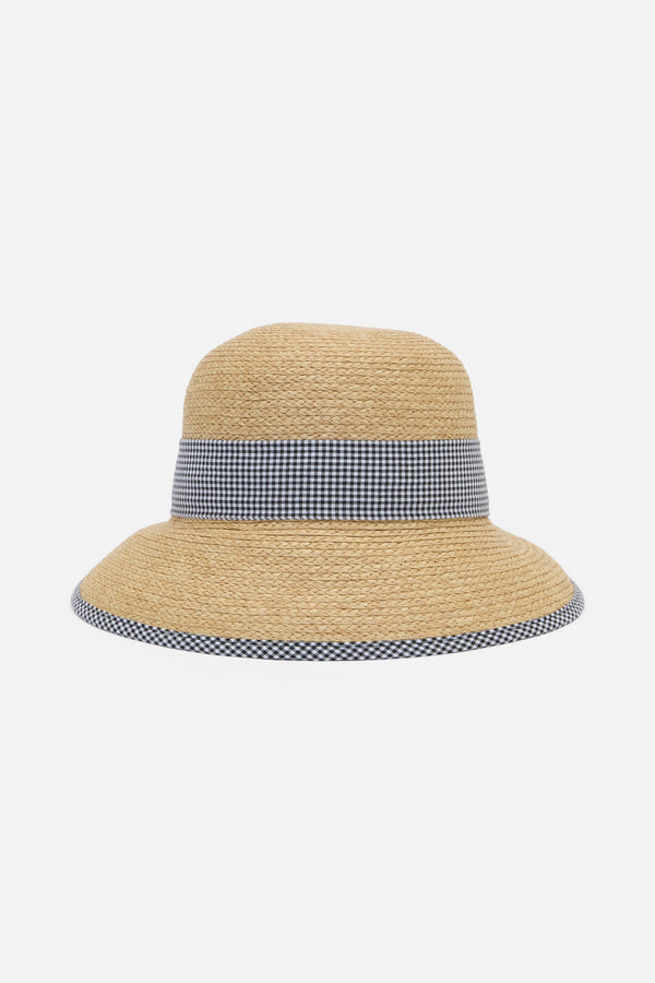 Princess Highway - Gingham Trim Straw Hat - natural