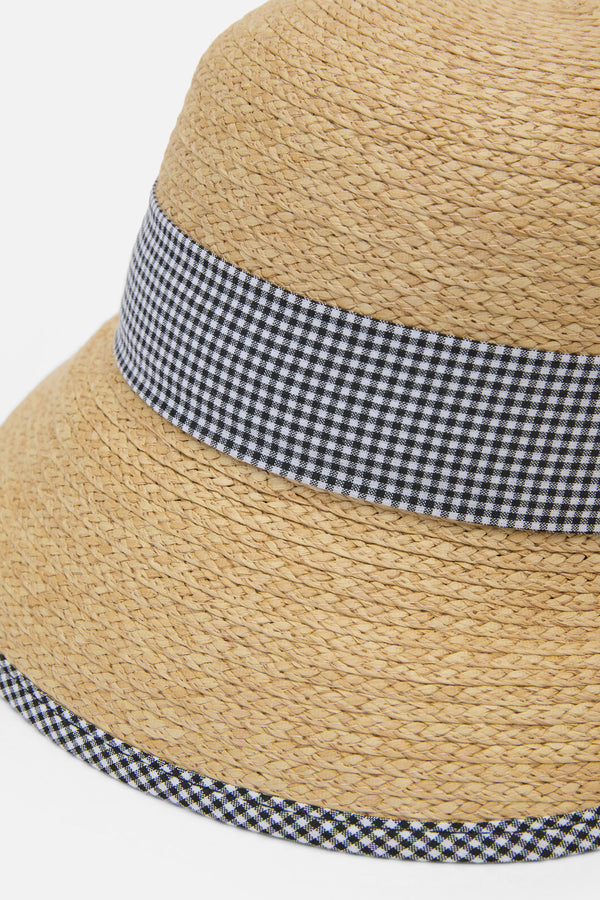 Princess Highway - Gingham Trim Straw Hat - natural