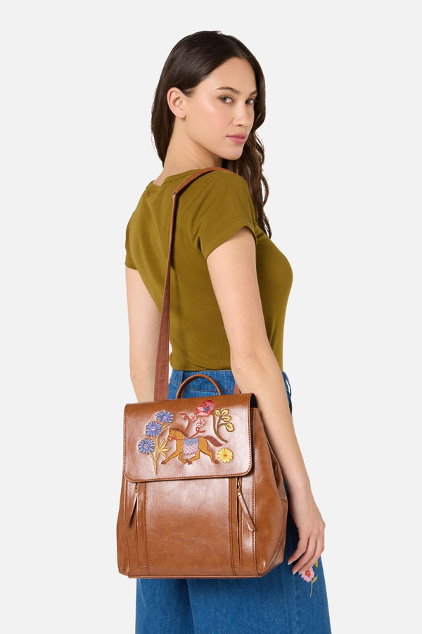 Princess Highway - Fancy Horse EmbroideryBackpack - tan