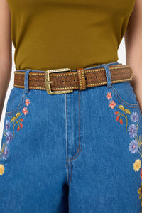 Princess Highway - Embossed Stud Belt - tan