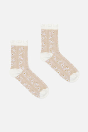 Princess Highway - Floral Frill Sock - khaki