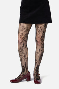 Princess Highway - Black Flower Fishnet Tights - black