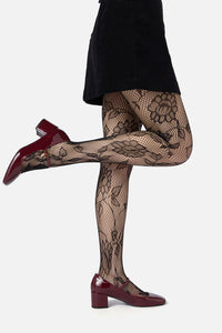Princess Highway - Black Flower Fishnet Tights - black
