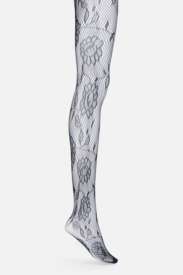 Princess Highway - Black Flower Fishnet Tights - black