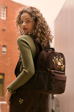 Princess Highway - Duck Embroidered Cord Backpack - chocolate