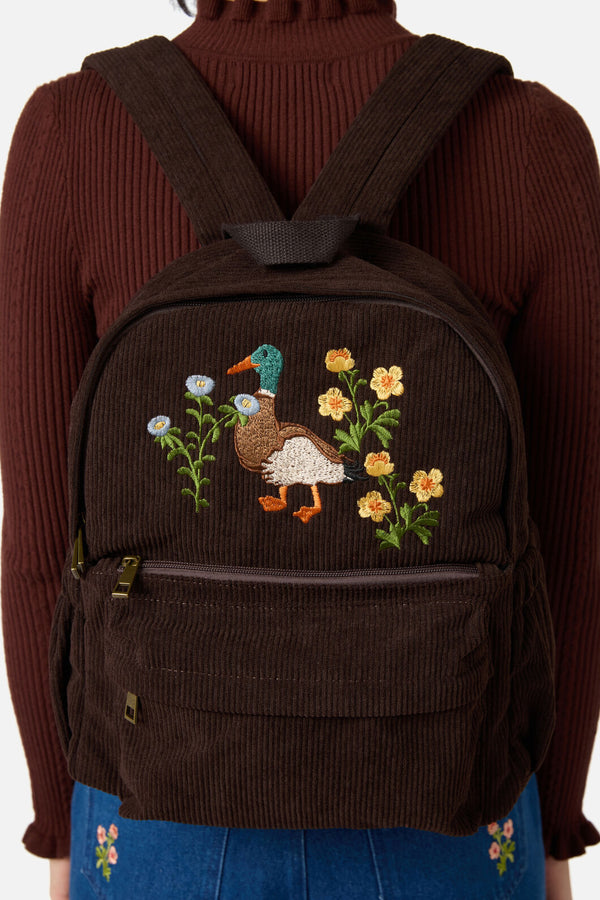 Princess Highway - Duck Embroidered Cord Backpack - chocolate