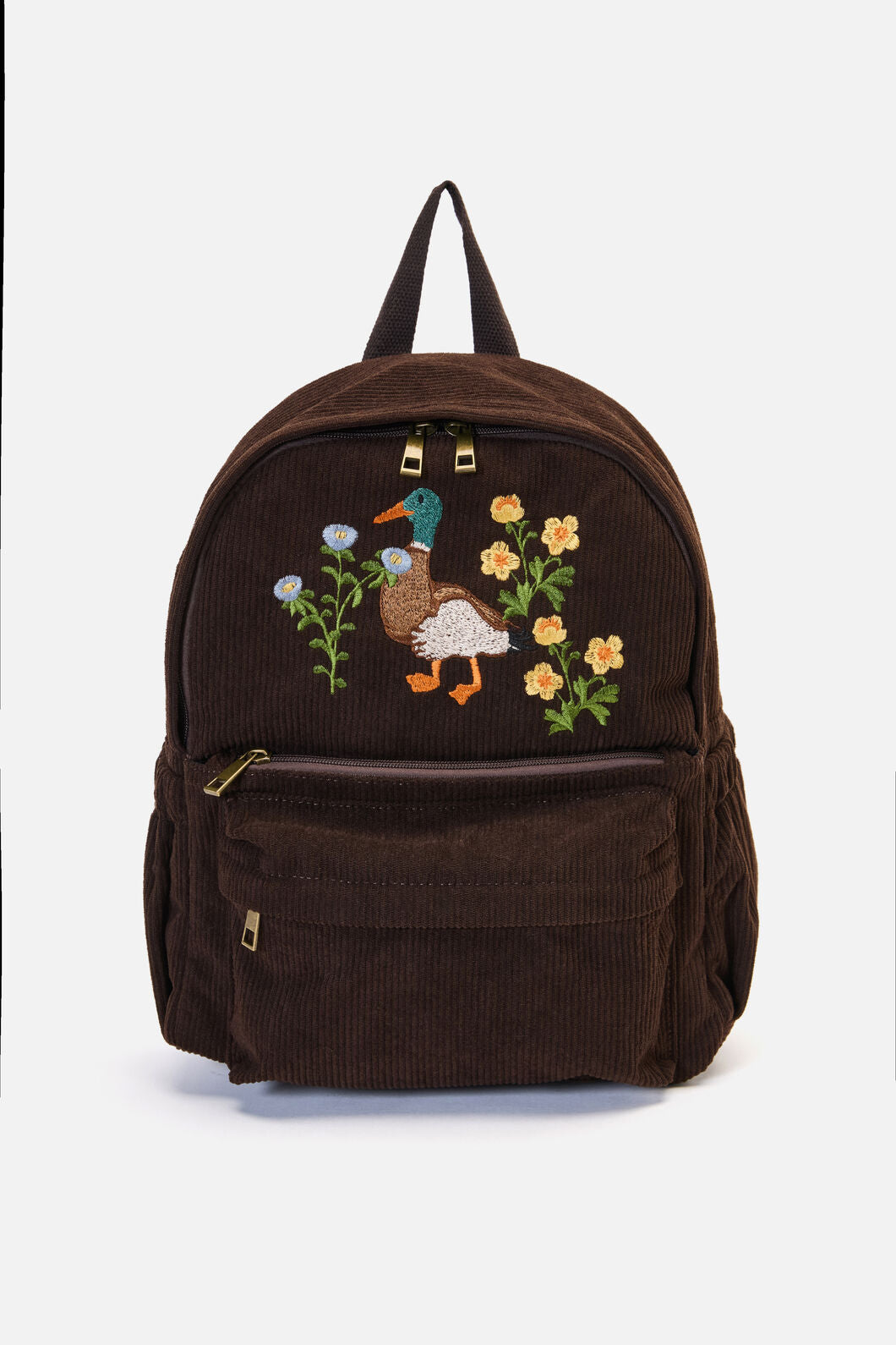 Princess Highway - Duck Embroidered Cord Backpack - chocolate