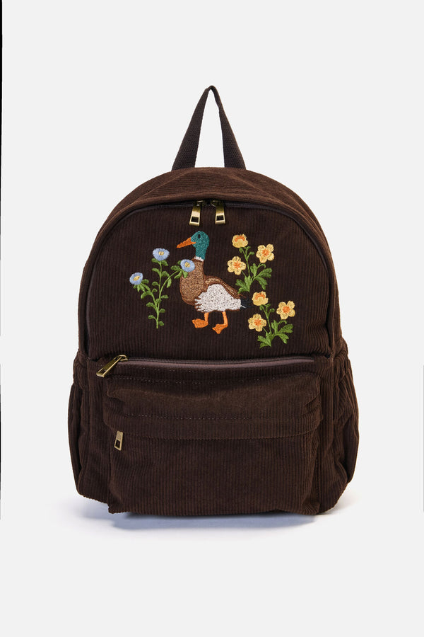 Princess Highway - Duck Embroidered Cord Backpack - chocolate