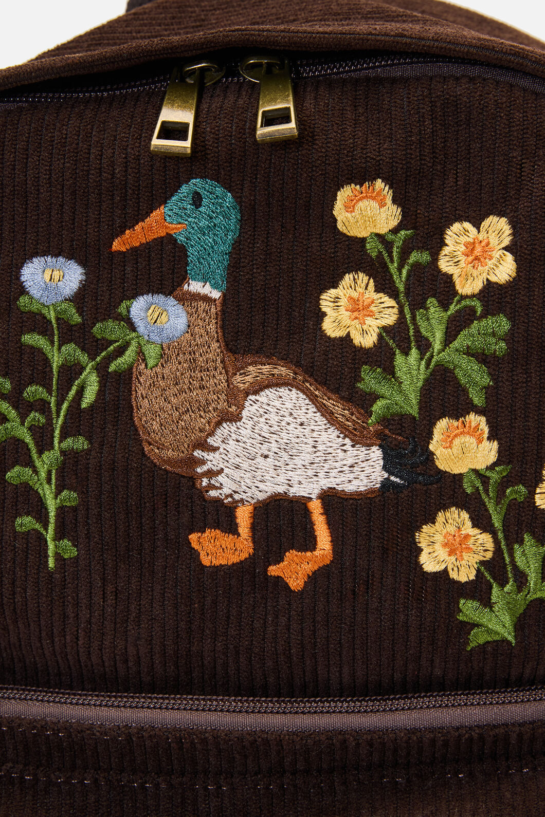 Princess Highway - Duck Embroidered Cord Backpack - chocolate