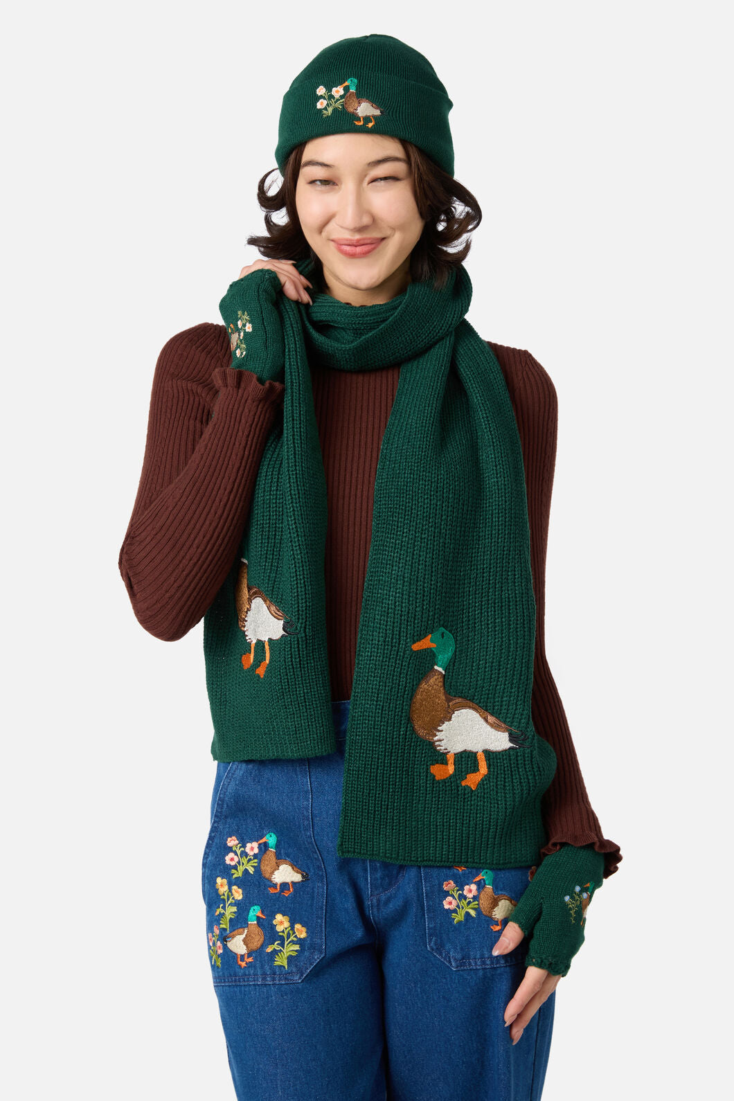 Princess Highway - Duck Embroidered Beanie - green
