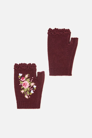 Princess Highway - Flower & Bee Fingerless Gloves - plum