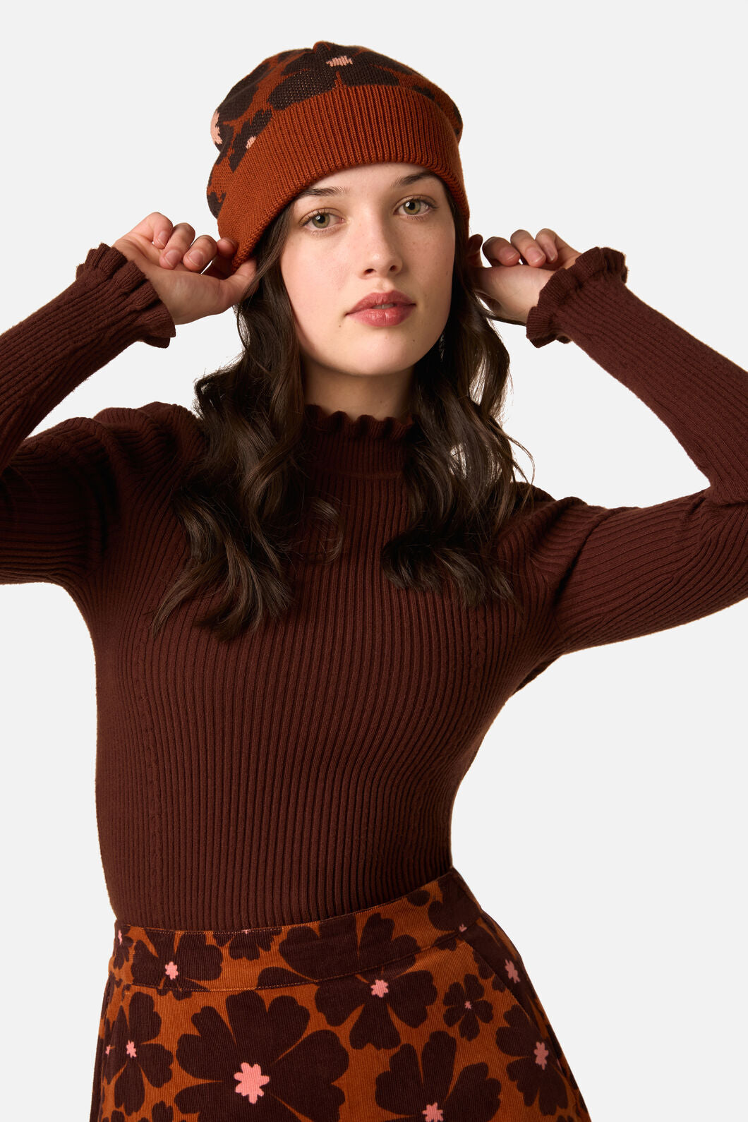 Princess Highway - Donna Flower Knit Beanie - rust