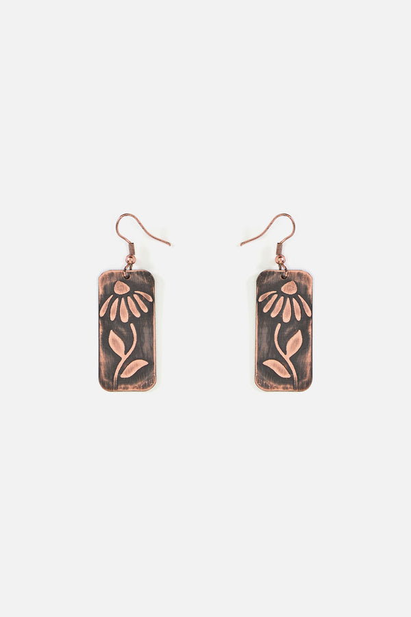 Princess Highway - Daisy Rectangle Earrings - copper