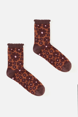 Princess Highway - Rust Donna Flower Sock - rust