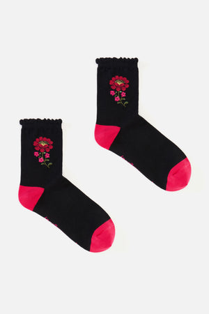 Princess Highway - Joelle Floral Sock - black