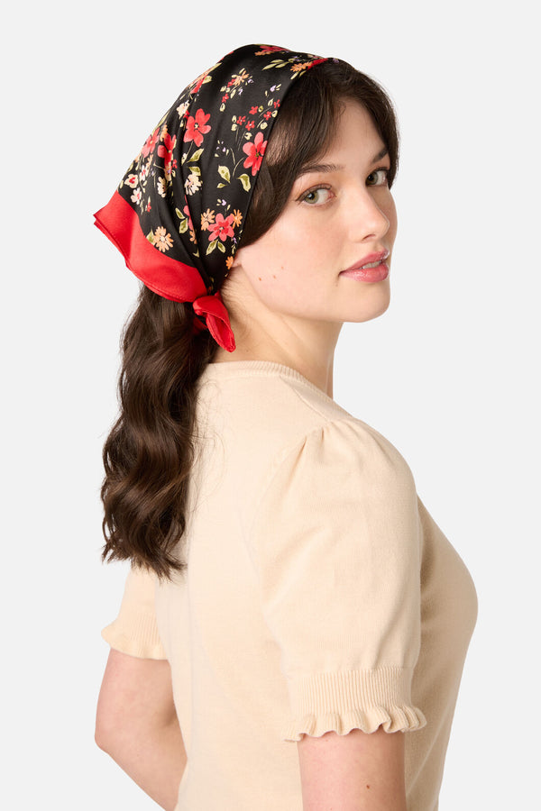 Princess Highway - Posy Satin Scarf - black