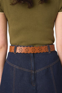 Princess Highway - Floral Punched Leather Belt - tan