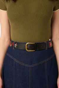 Princess Highway - Posy Embroidered Belt - black