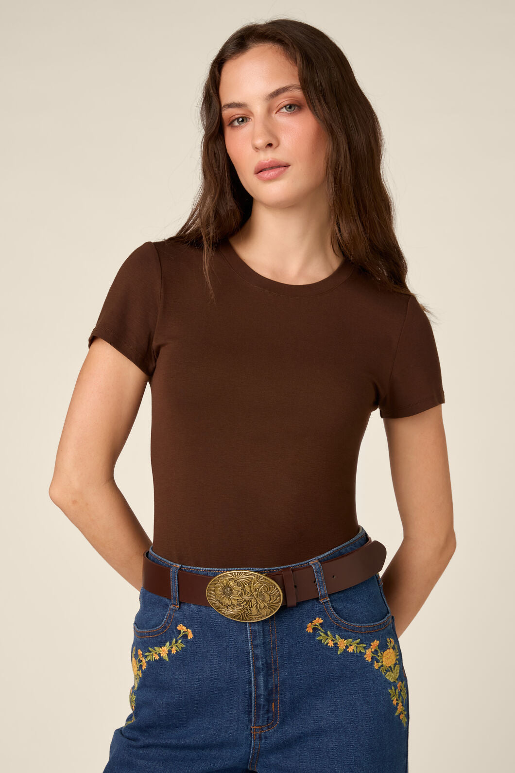 Princess Highway - Flower Buckle Tooled Belt - chocolate