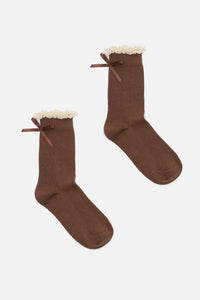 Princess Highway - Choc Bow Back Frill Socks - chocolate