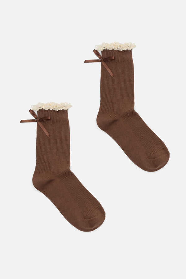 Princess Highway - Choc Bow Back Frill Socks - chocolate