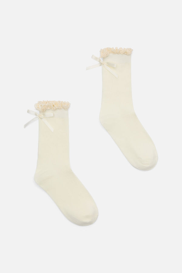 Princess Highway - Cream Bow Back Frill Socks - cream