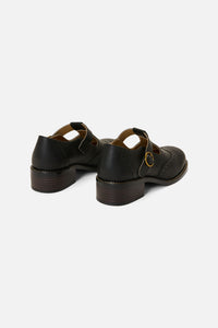 Princess Highway - Black T Bar Brogue Shoe - black