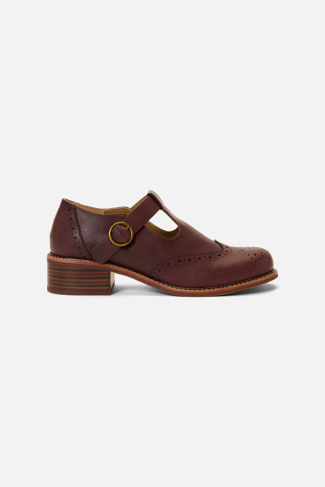 Princess Highway - Plum T Bar Brogue Shoe - plum
