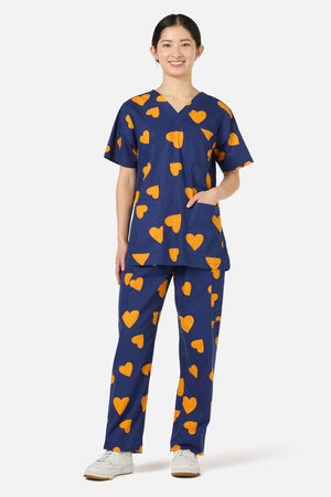 Princess Highway - Orange Hearts Scrub Set - navy