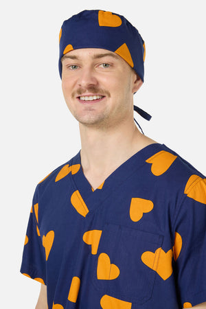 Princess Highway - Orange Hearts Scrub Hat - navy
