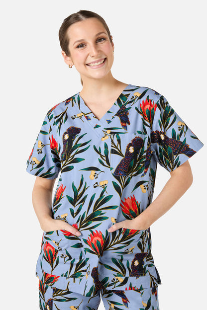 Princess Highway - Cockatoo & Protea scrub set - blue