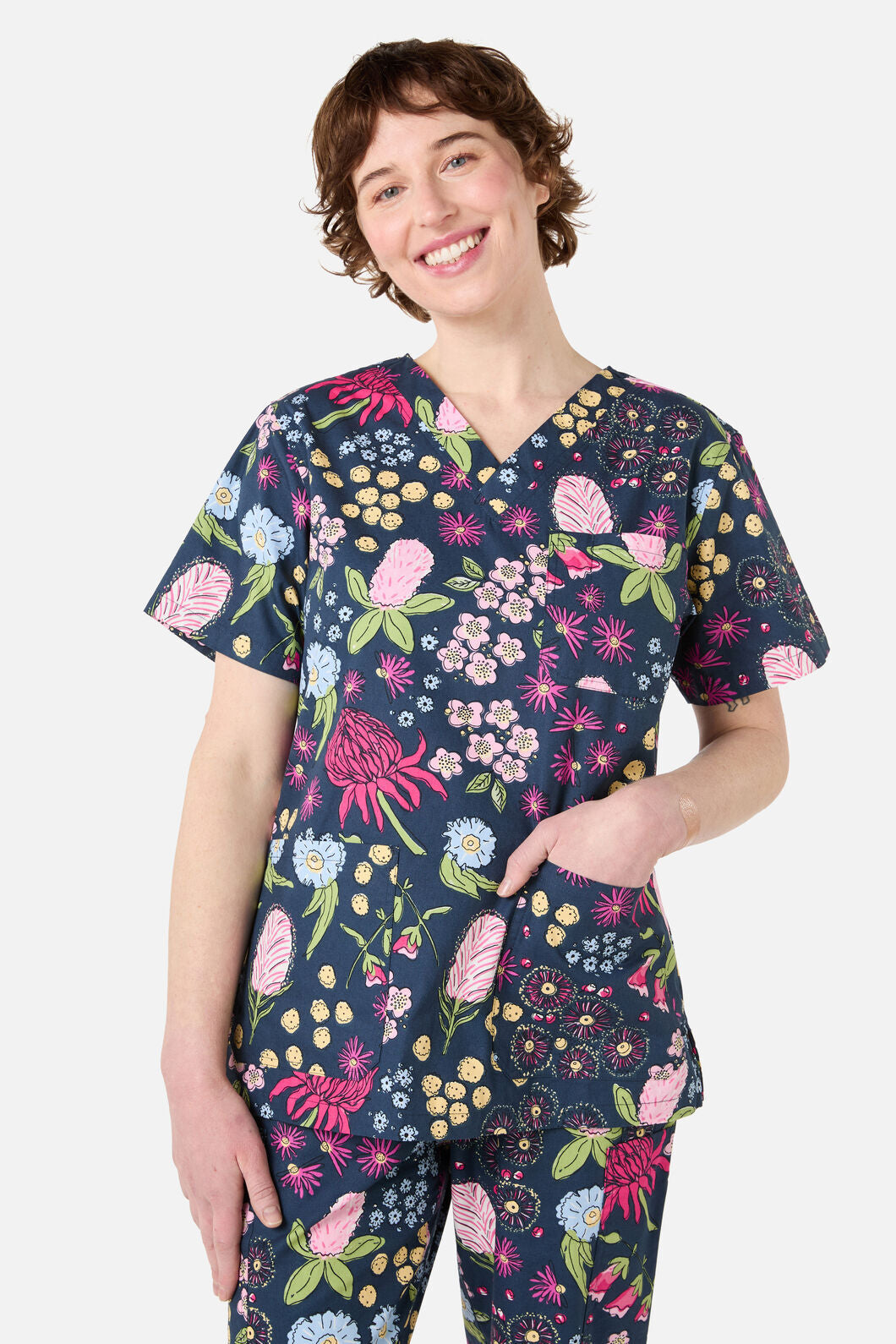 Princess Highway - Native Bouquet scrub set - navy