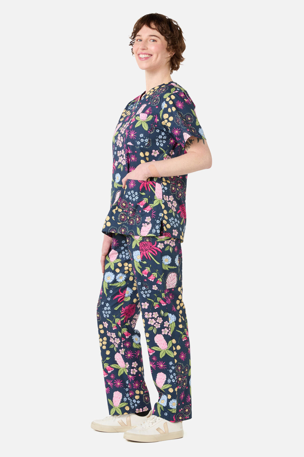 Princess Highway - Native Bouquet scrub set - navy