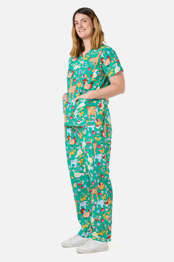 Princess Highway - Farm Animals Scrub Set - green