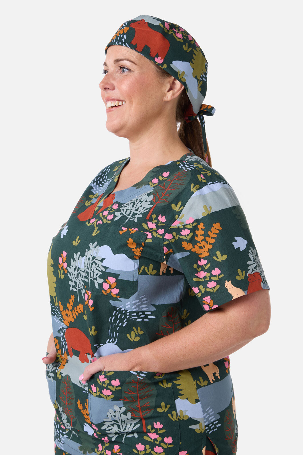 Princess Highway - Woodland Bear scrub hat - green