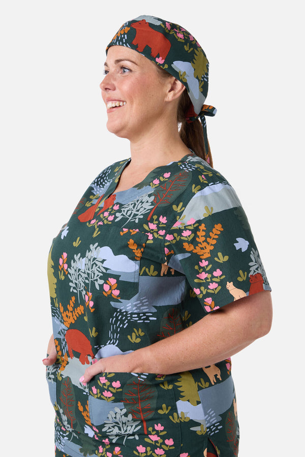 Princess Highway - Woodland Bear scrub hat - green