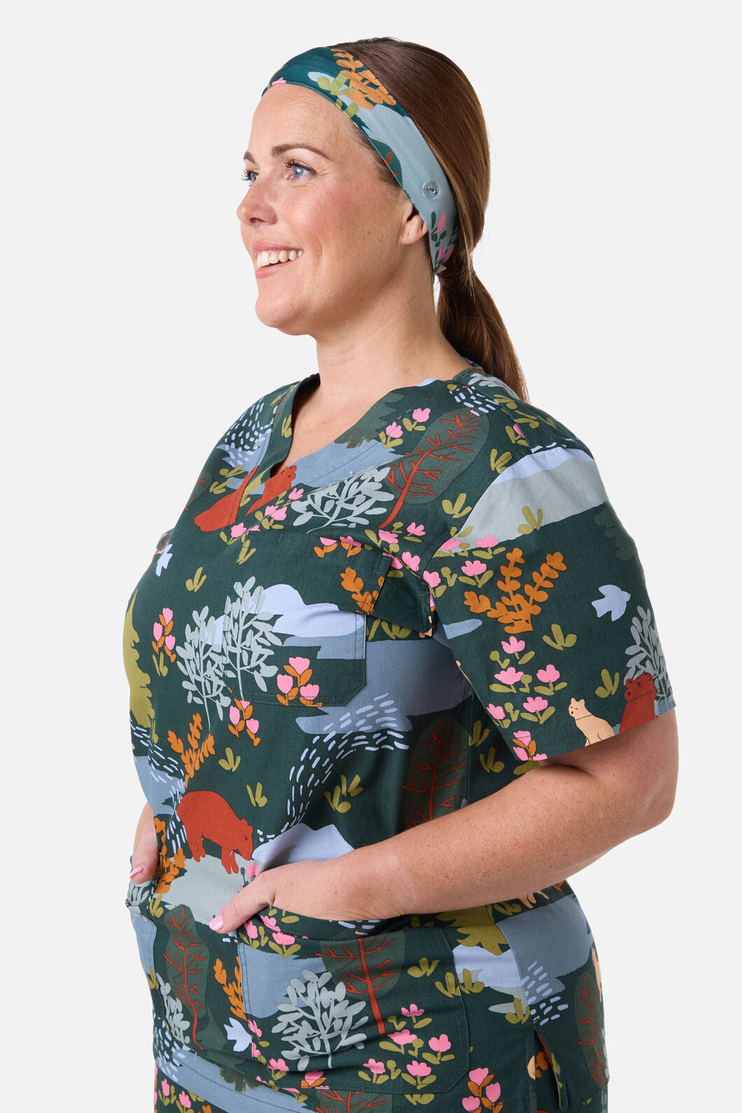 Princess Highway - Woodland Bear scrub headband - green