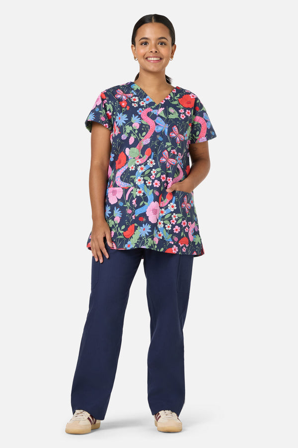 Princess Highway - Snakes & Flora Top&Pant scrubs - navy