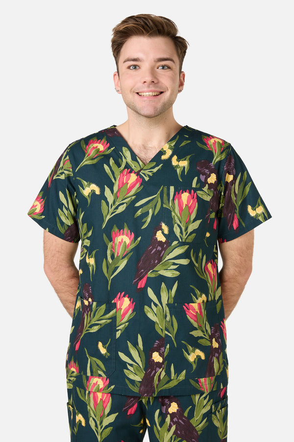 Princess Highway - Cockatoo & Protea Scrub Set - teal