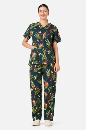 Princess Highway - Cockatoo & Protea Scrub Set - teal