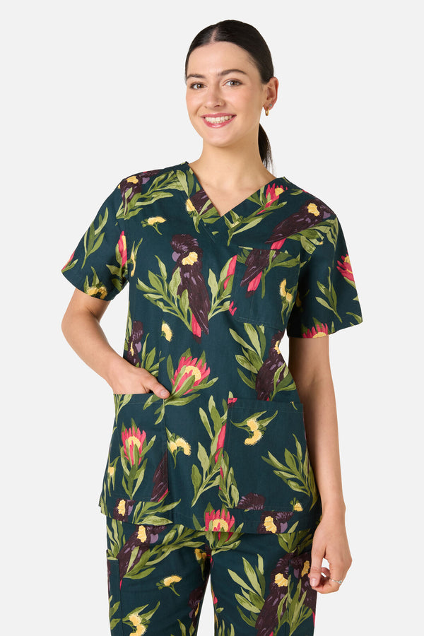 Princess Highway - Cockatoo & Protea Scrub Set - teal
