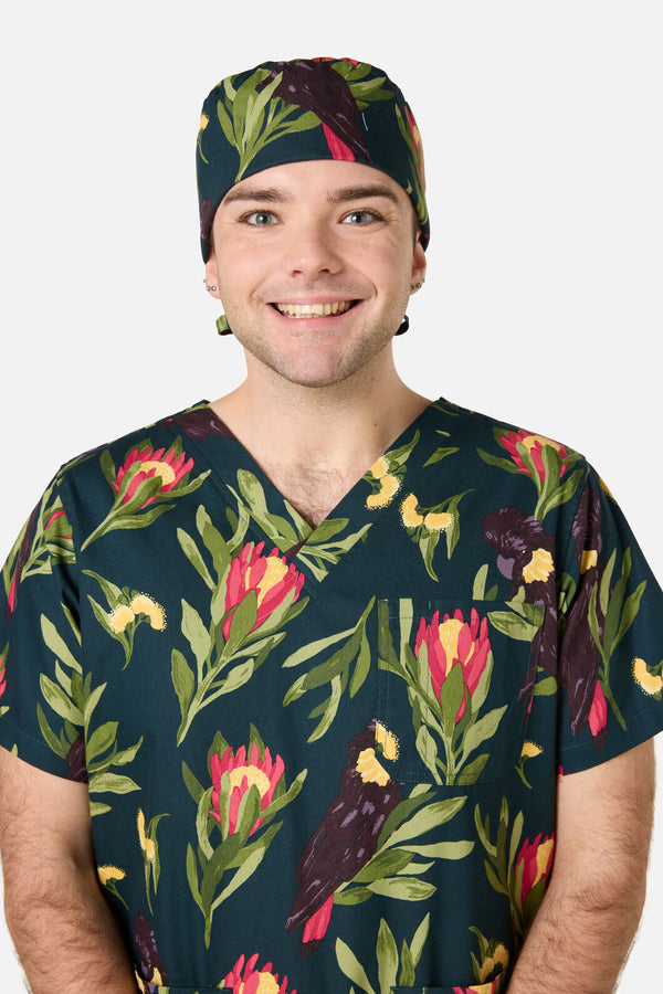 Princess Highway - Cockatoo & Protea Scrub Hat - teal