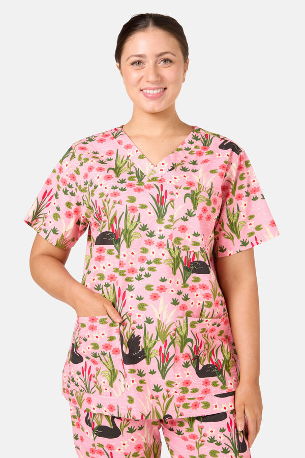 Princess Highway - Pretty Swans Scrub Set - pink