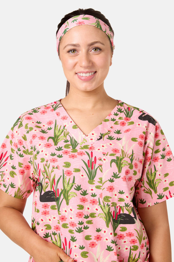 Princess Highway - Pretty Swans Scrub Headband - pink