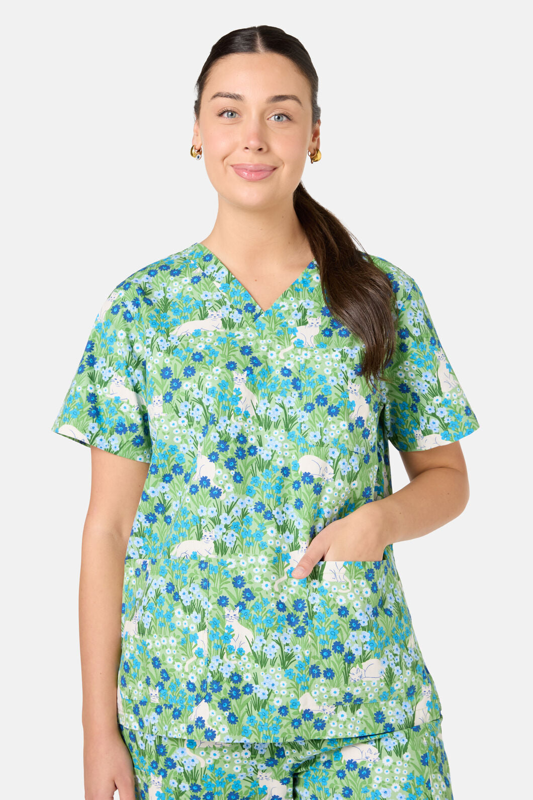 Princess Highway - Flower Cats Scrub Set - green