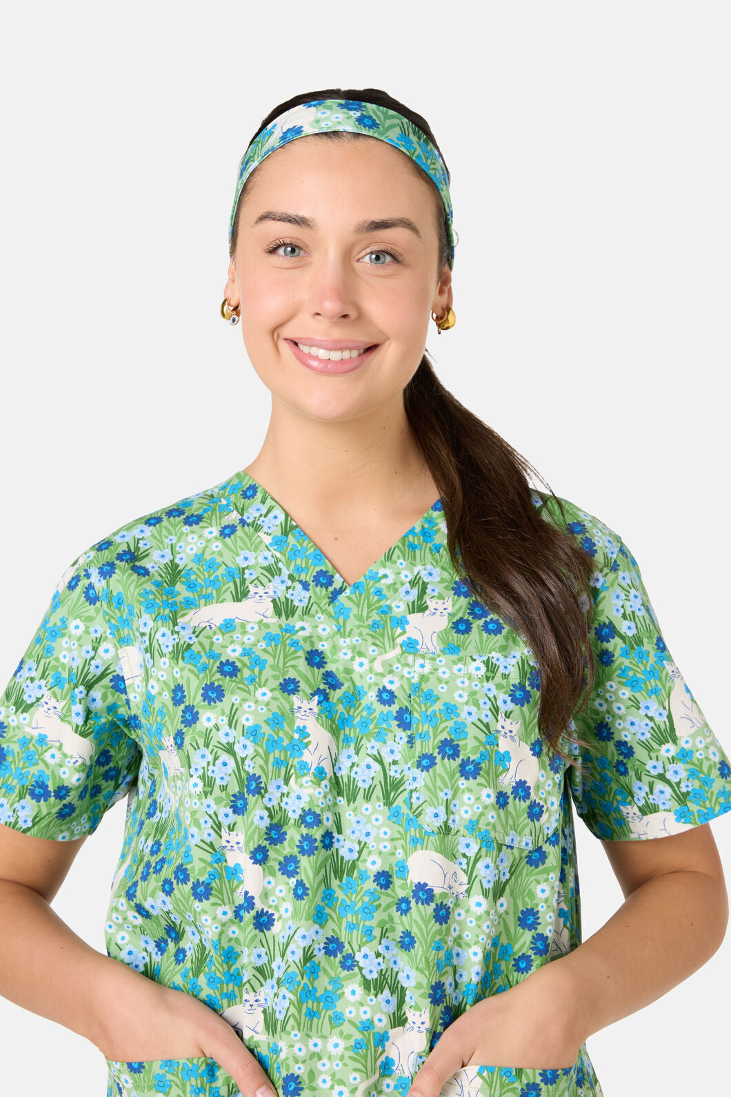 Princess Highway - Flower Cats Scrub Headband - green