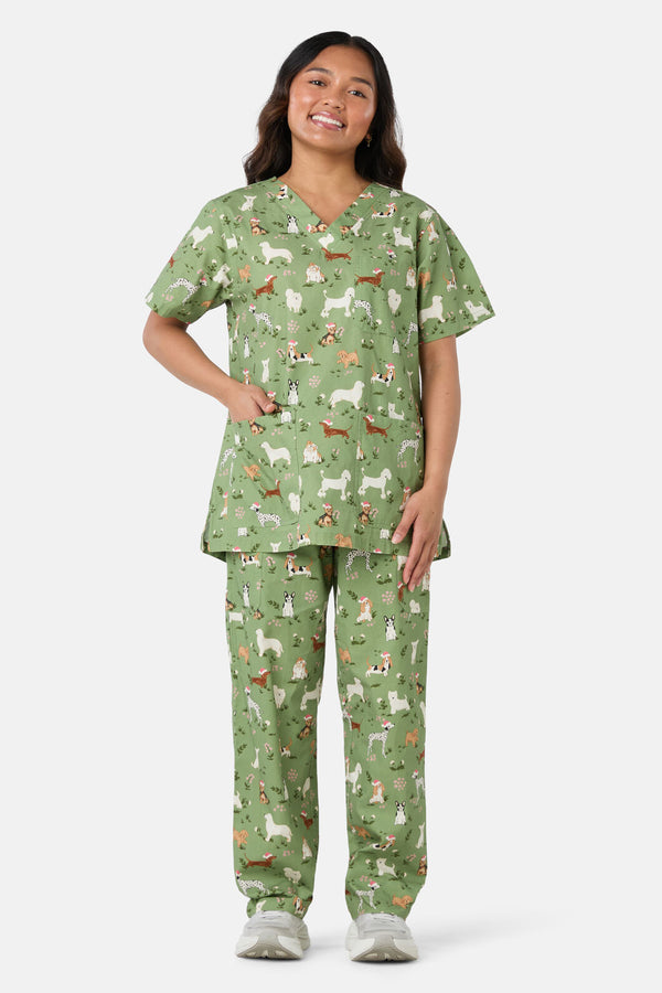 Princess Highway - Christmas Dogs Scrub Set - green