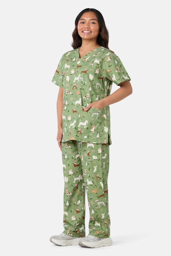 Princess Highway - Christmas Dogs Scrub Set - green