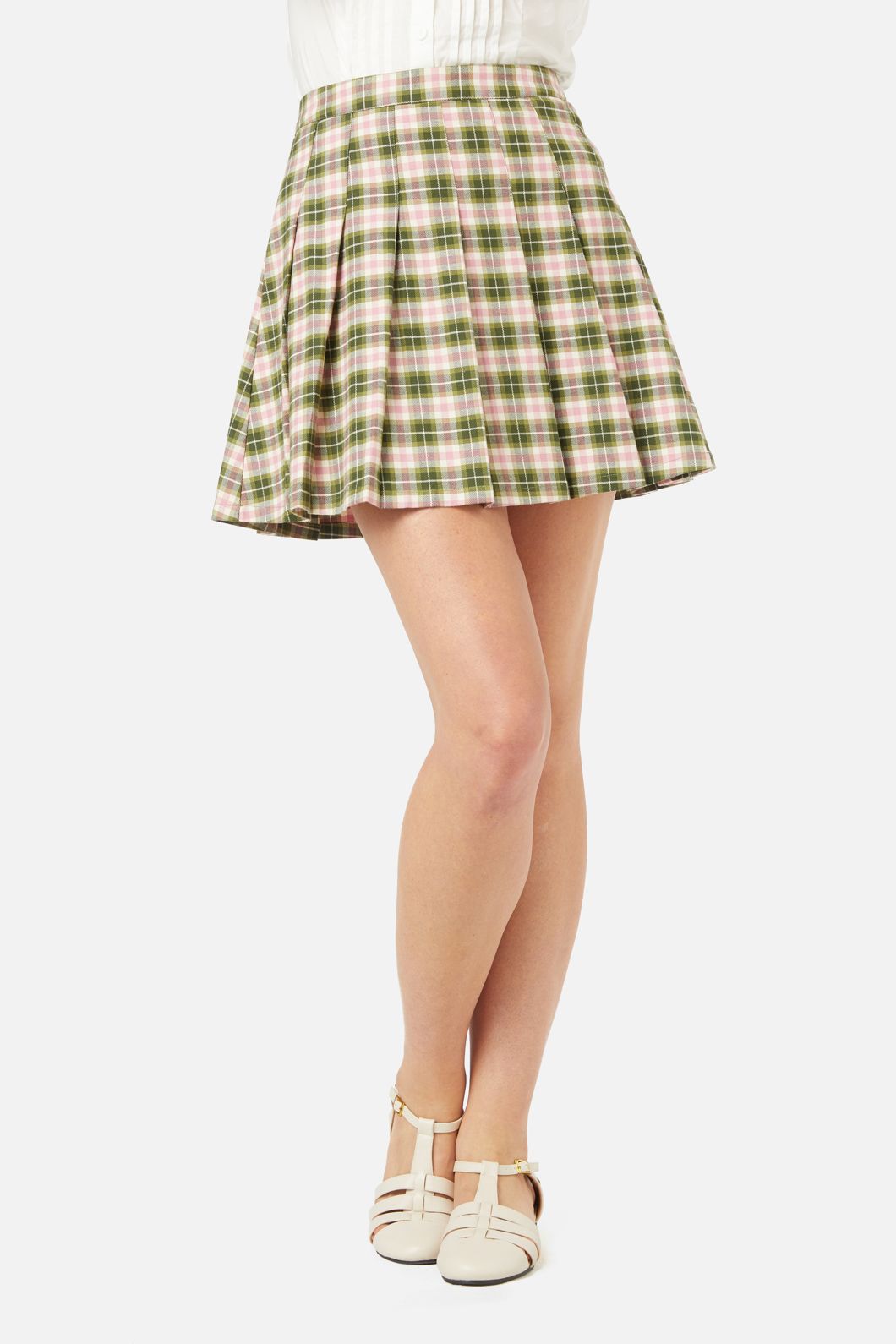 Green checkered pleated skirt best sale